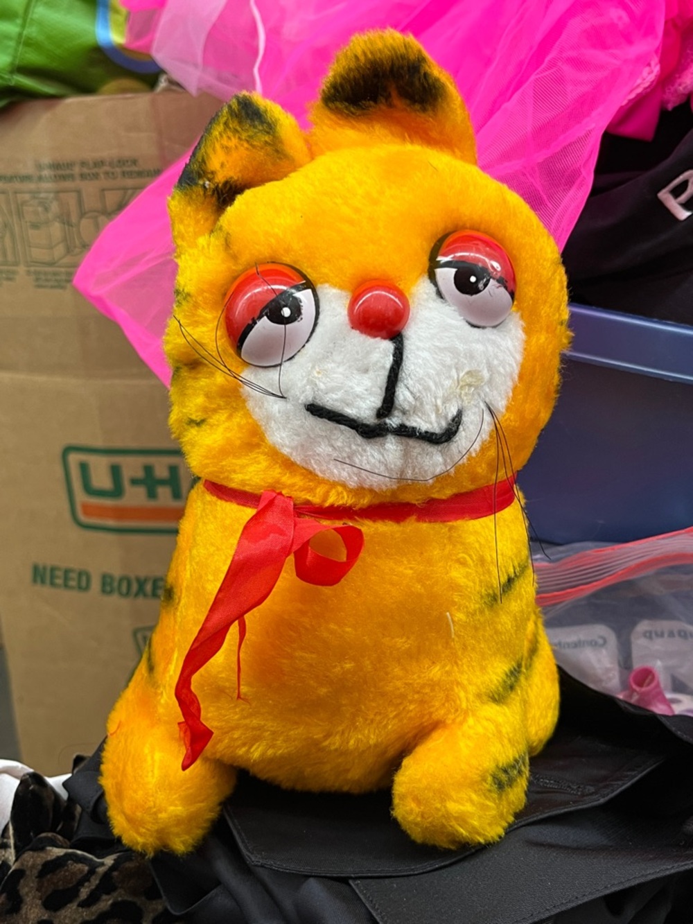 Russ Bright Yellow Plush Cat with White Face and Red Accents
